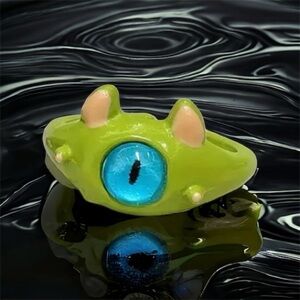 Cute Quirky Green Monster Design Cuff Ring‎ Gothic Punk Style